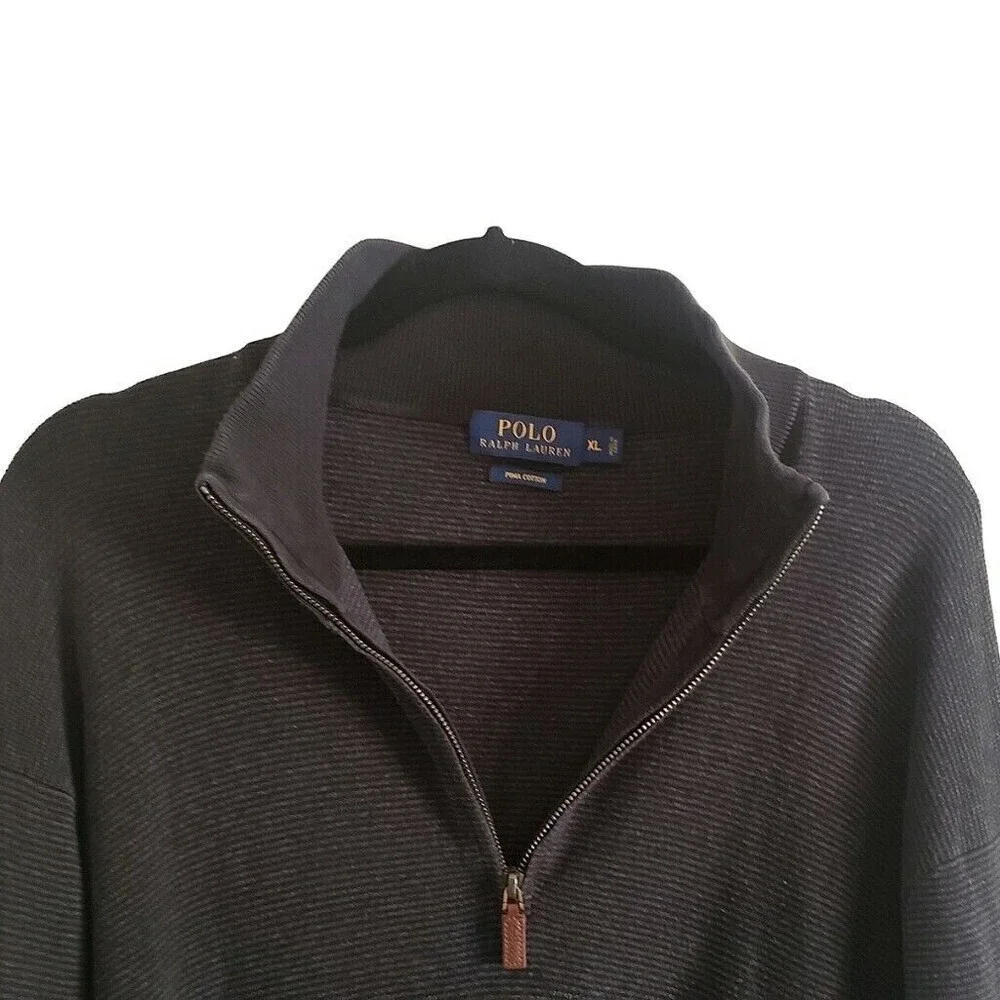 Polo Ralph Lauren Gray Black Sweater Quarter Zip Chunky Logo Warm Sz XL Dad Cozy